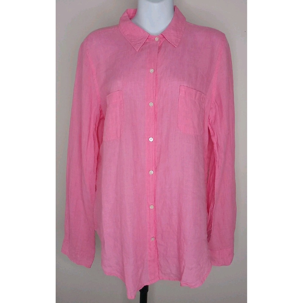 lilly pulitzer Pink Longsleeve Linen Collared Button Down‎ Shirt Size M